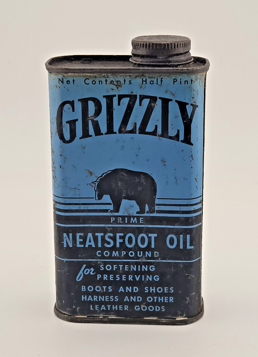 Vintage Grizzly Neatsfoot Oil Leather Softener Tin Can Empty