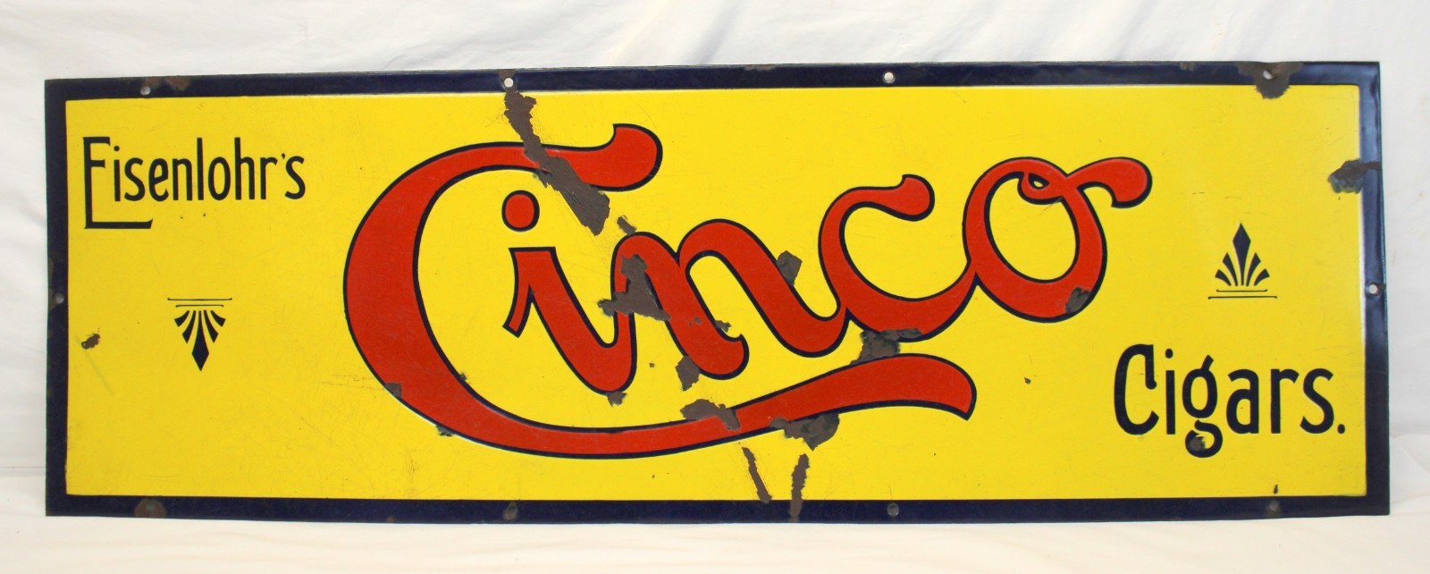 💥early Eisenlohr's CINCO CIGARS Porcelain Sign CIGAR ADVERTISING 12x36💥