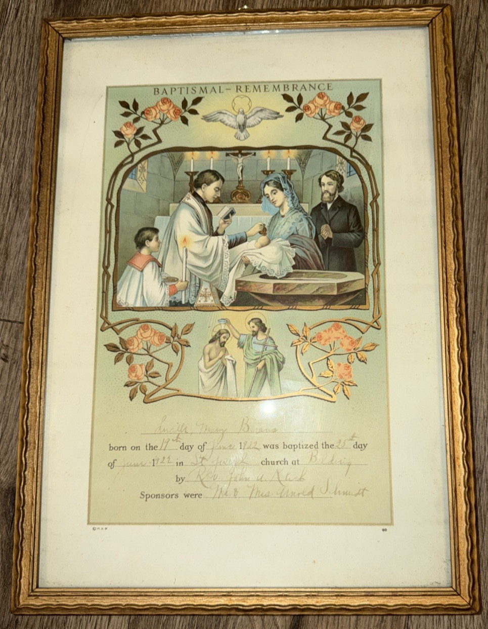 Antique 1922 Baptismal Remembrance Certificate 14x10 Original