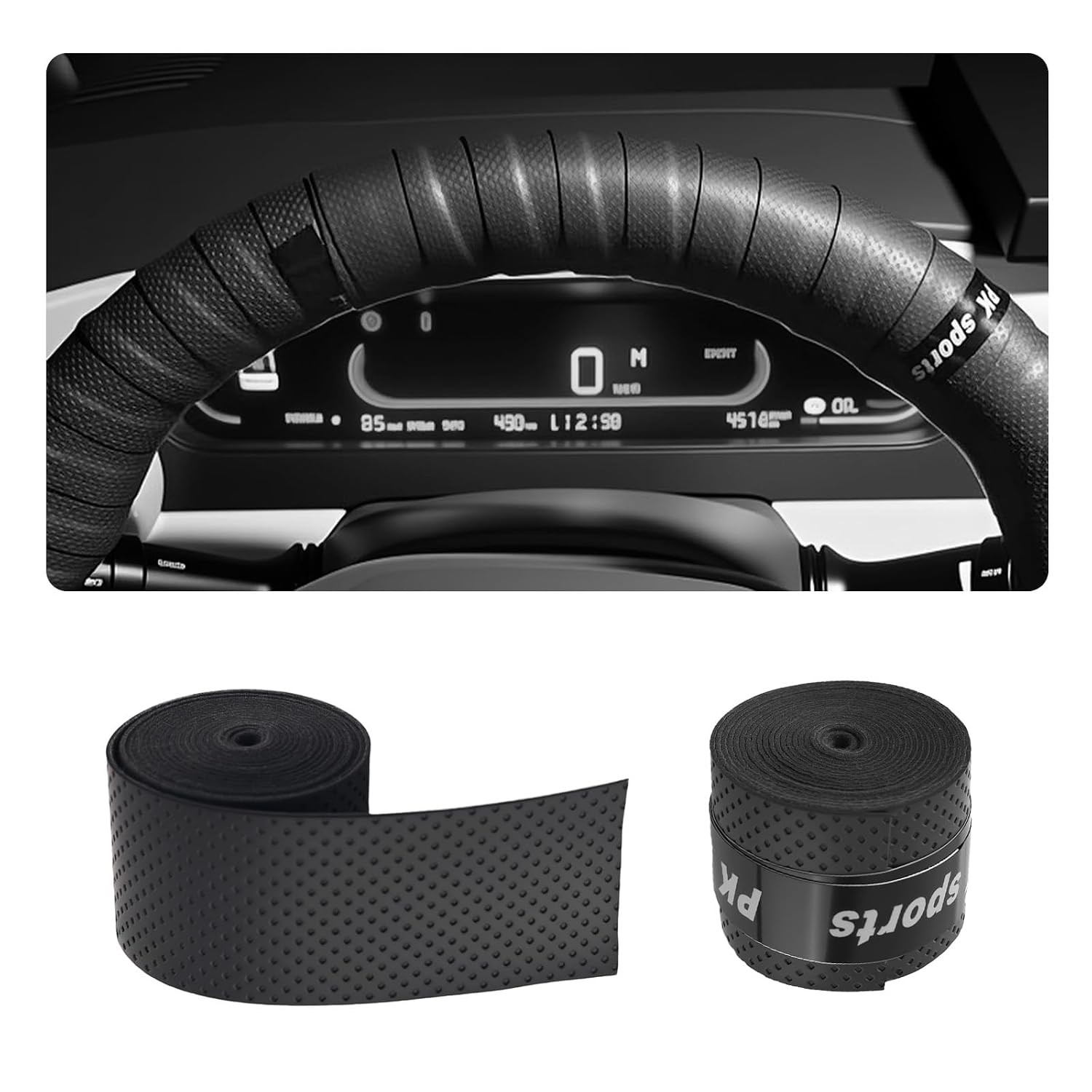 2PCS 3.4FT Steering Wheel Wrap Tape,Perforated Leather Steering Wheel Tape for E