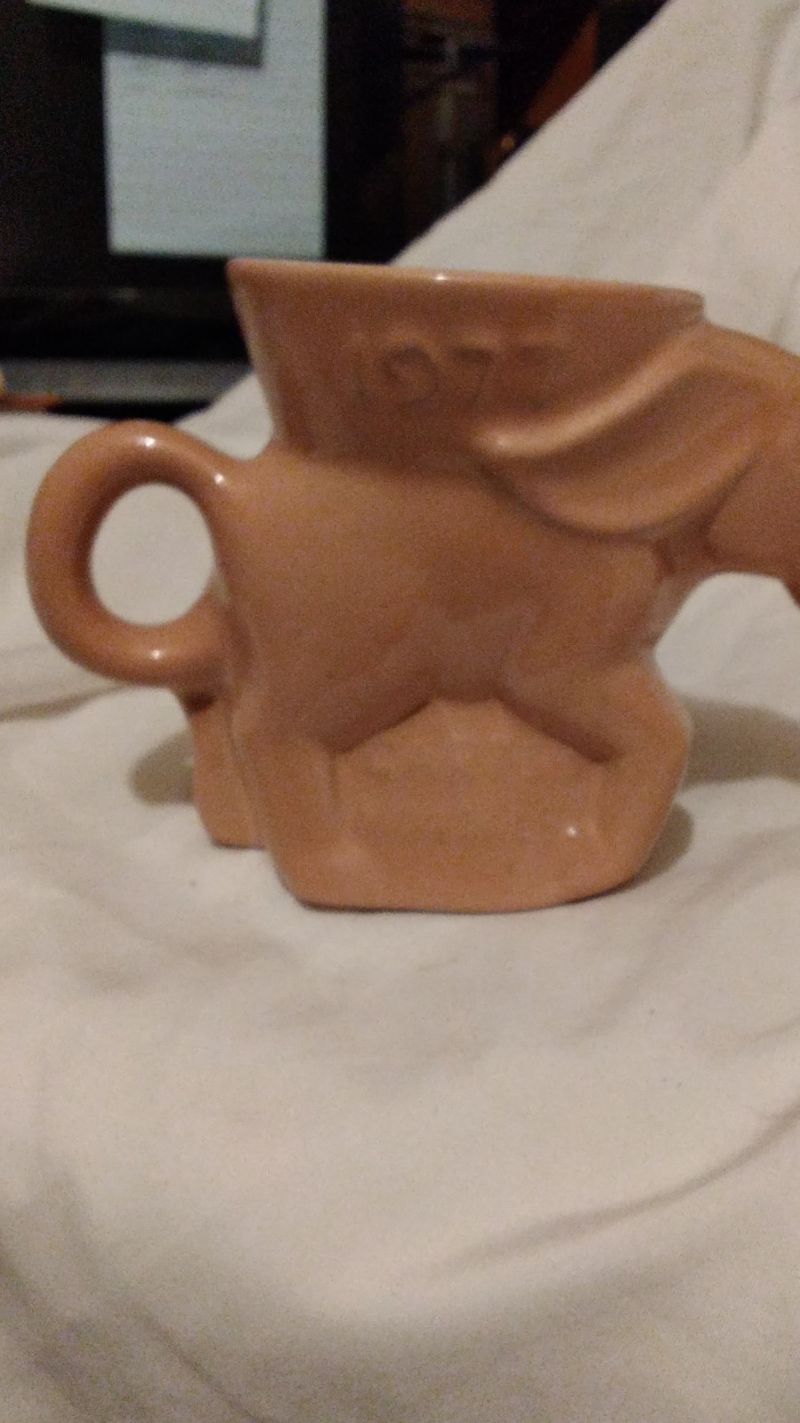 Frankoma Ceramic Figural Elephant Mug Beige 1977 Animals & Dinosaurs