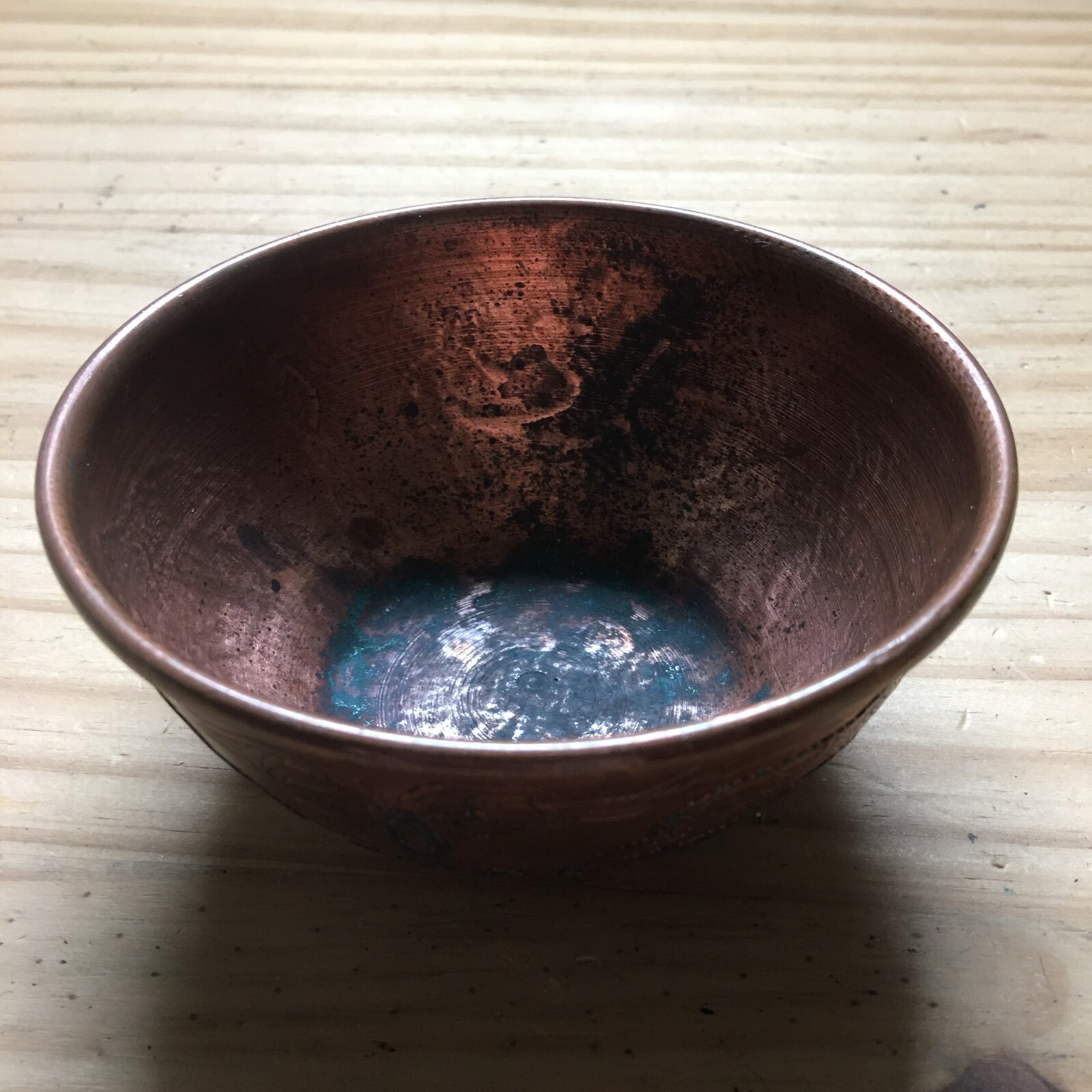 Antique Vintage Syrian Damascus Design Copper Bowl Sterling Silver inlay 4.75\