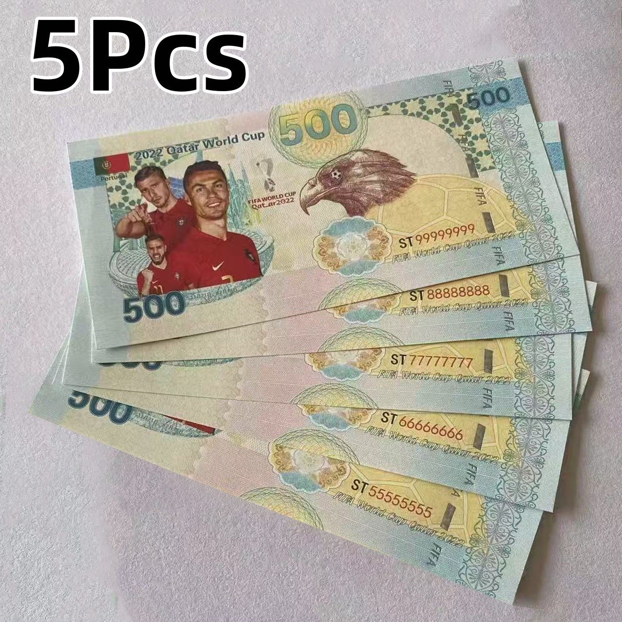 5Pcs, Qatar 2022 Football Games, Cristiano Ronaldo Commemorative Banknote, UNC