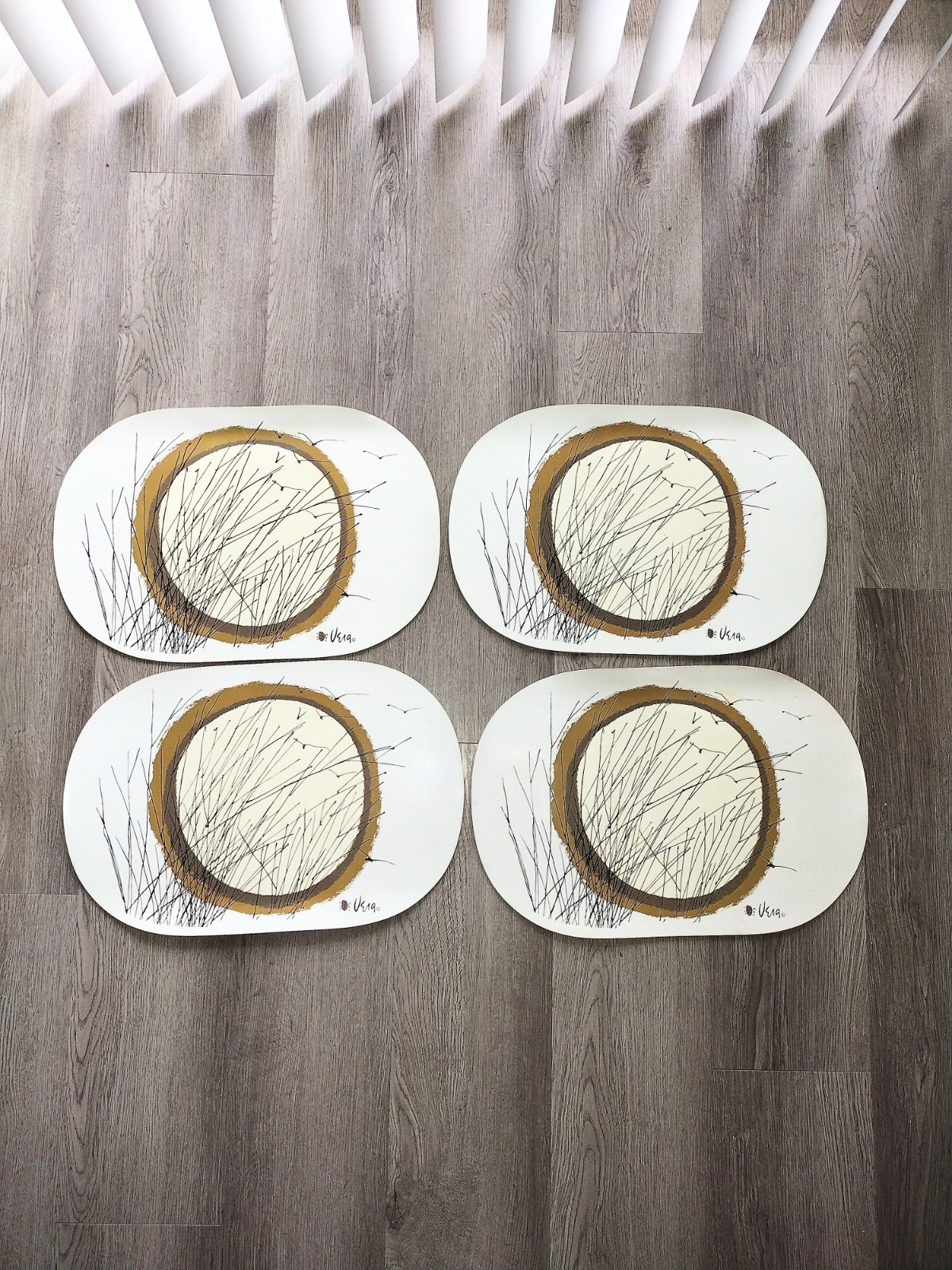 Vintage MCM VERA Neumann Vinyl Placemats, Seasons of the Sun Lot of 4, 17.5 x 12