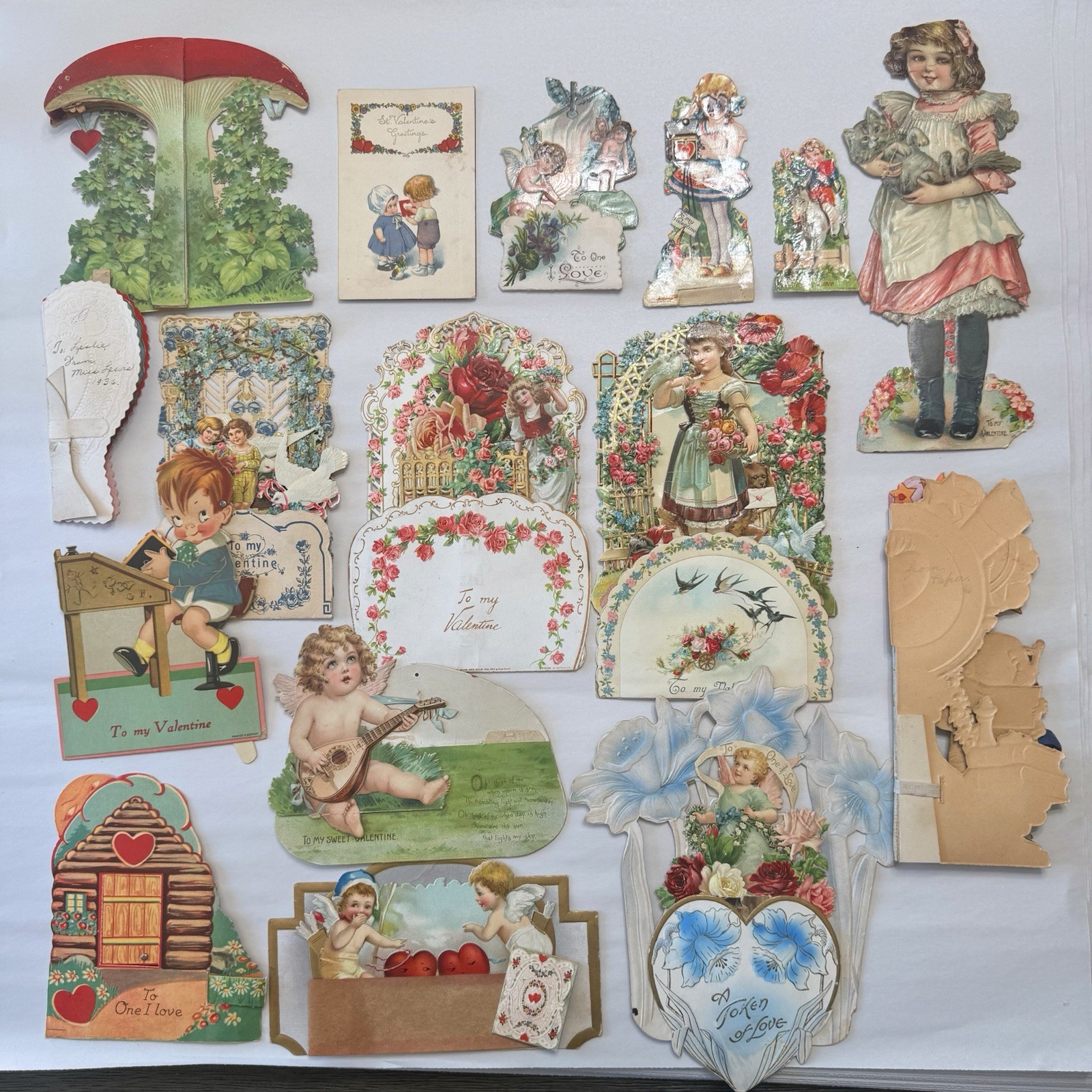 Vtg Antique Mixed Lot 16 Some Pull Down Victorian Valentines Honeycomb Germany