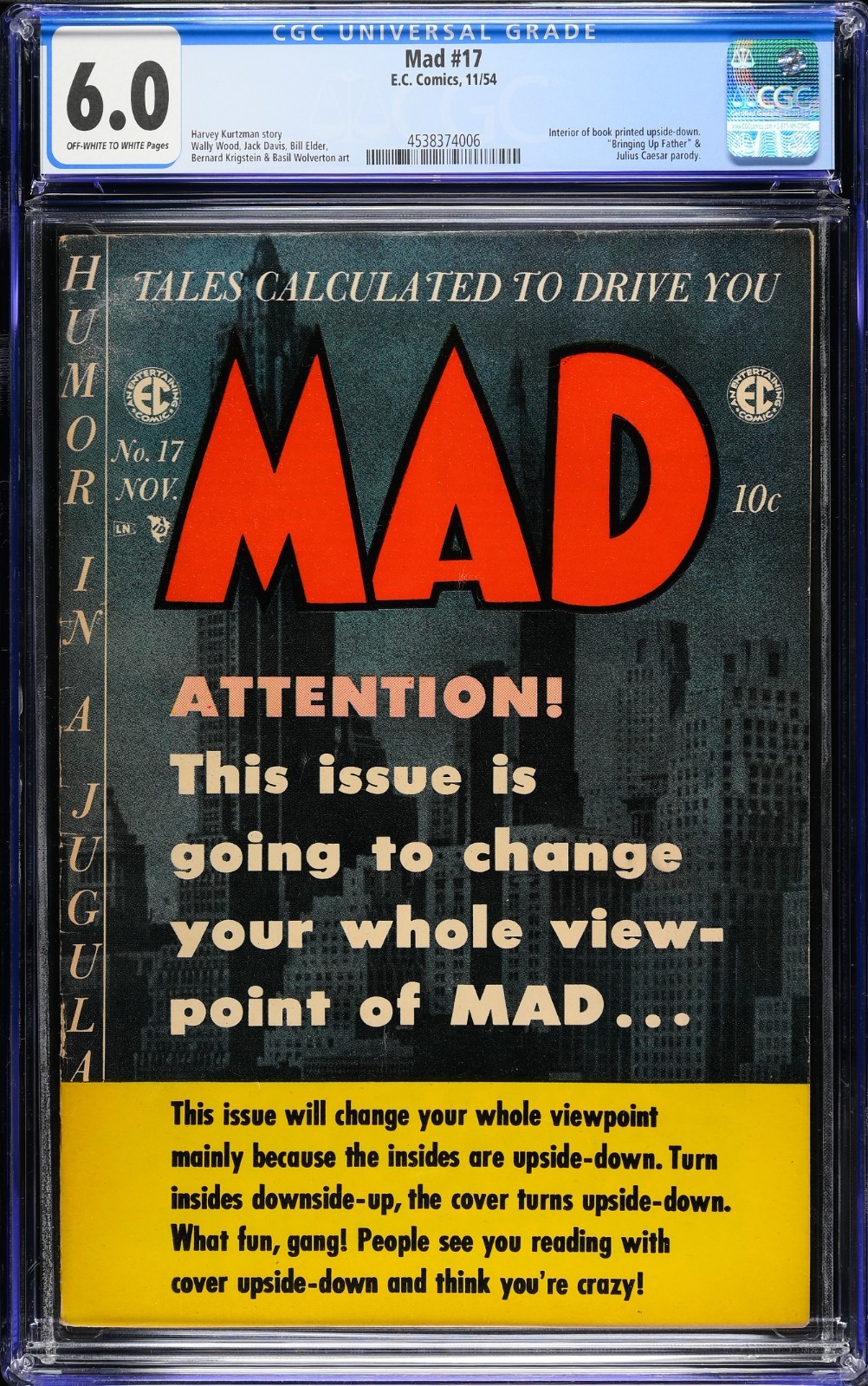 MAD #17 CGC 6.0 UNIVERSAL EC Comics 1954 Upside-Down Issue Kurtzman Wood