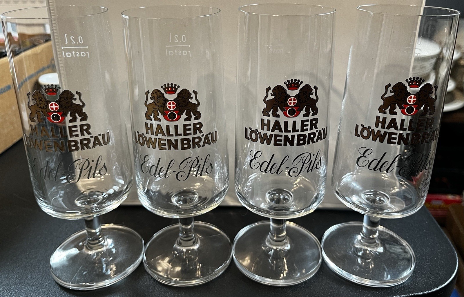 Haller Lowenbrau -Edel- Pils stemmed Beer Glass. Set Of 4 - RARE