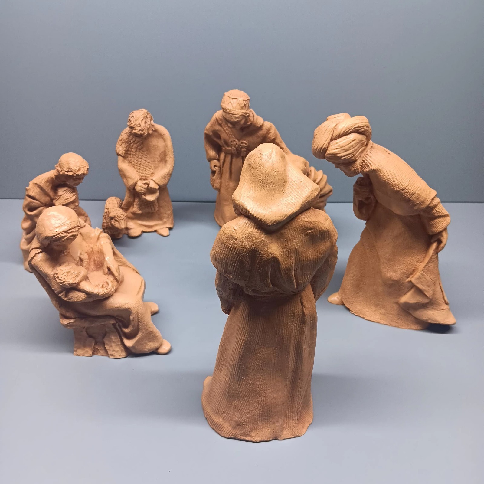 VTG 1974 Abbey Press Resin Nativity Scene Minimalist Terracotta 10 Figures USA