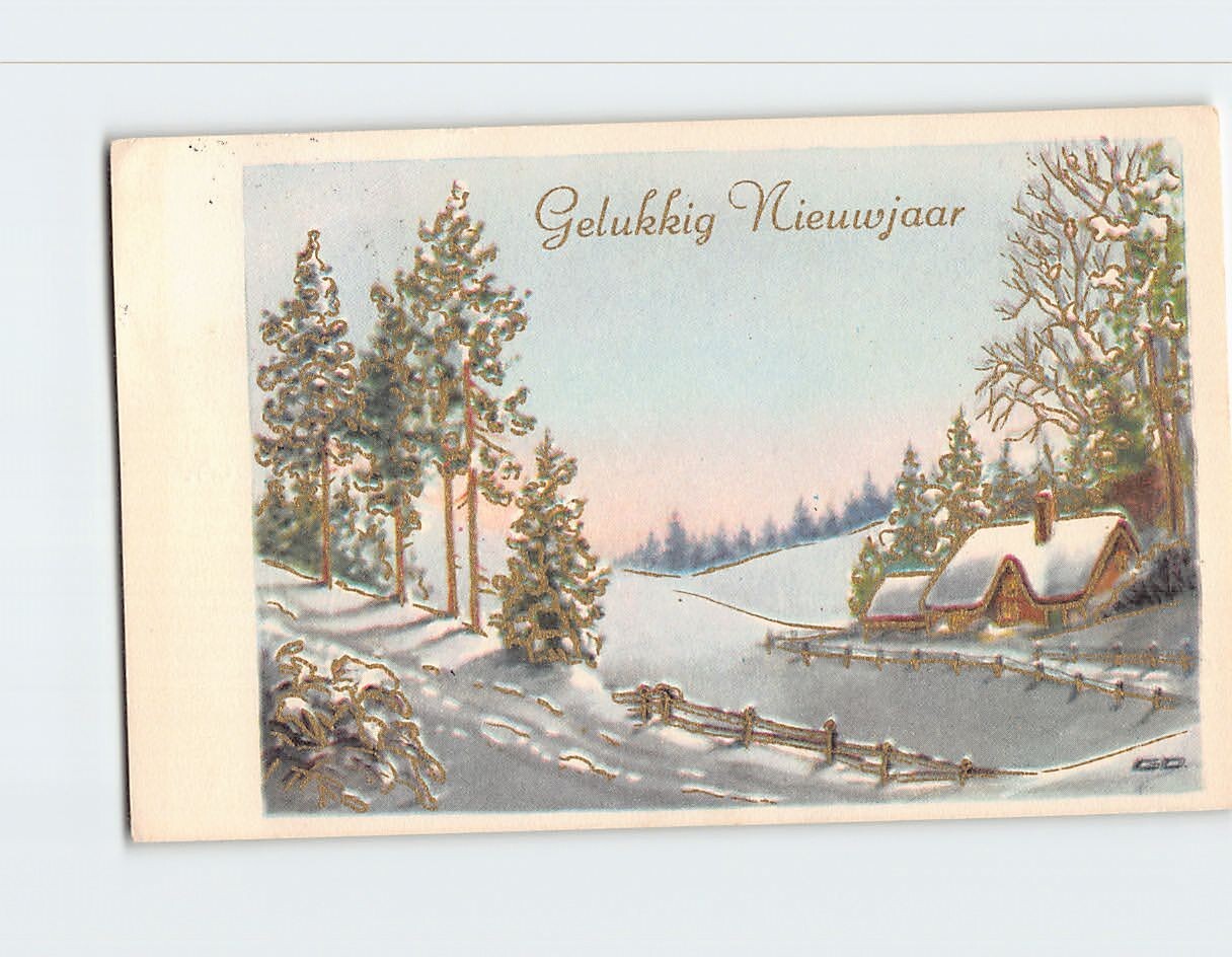 Postcard Gelukkig Nieuwjaar Winter Scene
