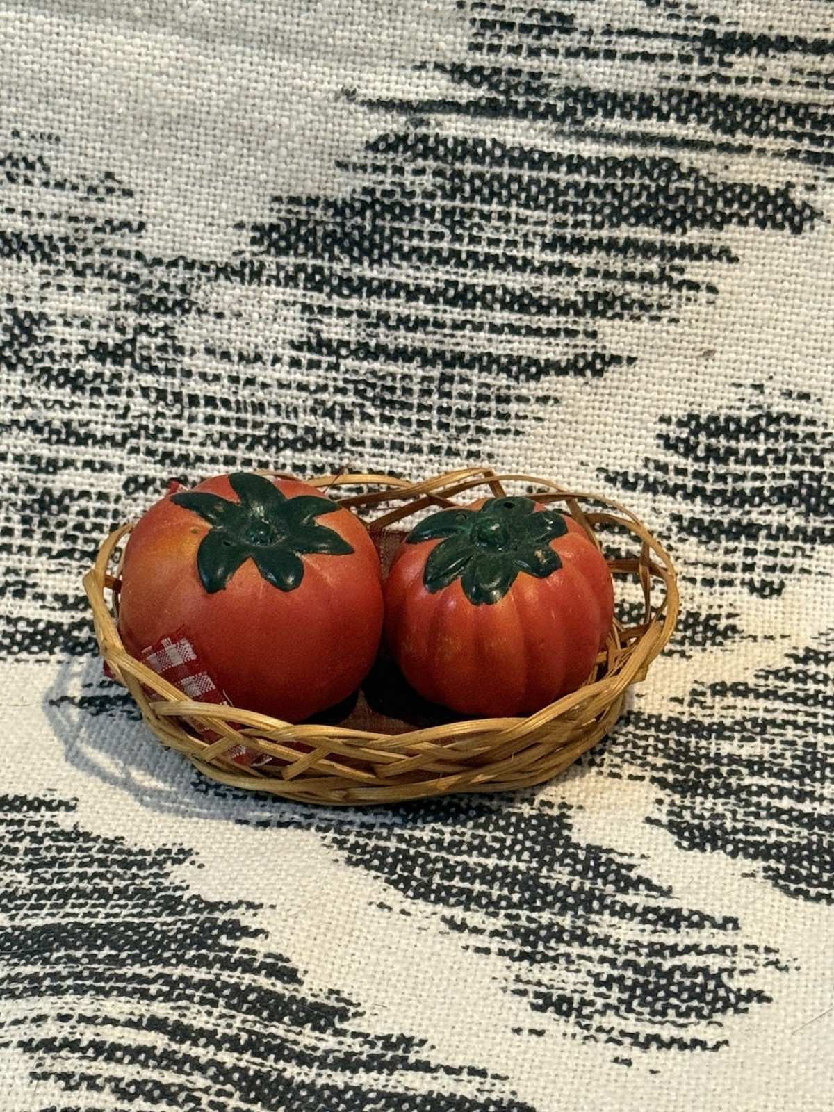 Vintage Tomato Salt & Pepper Shakers With Basket