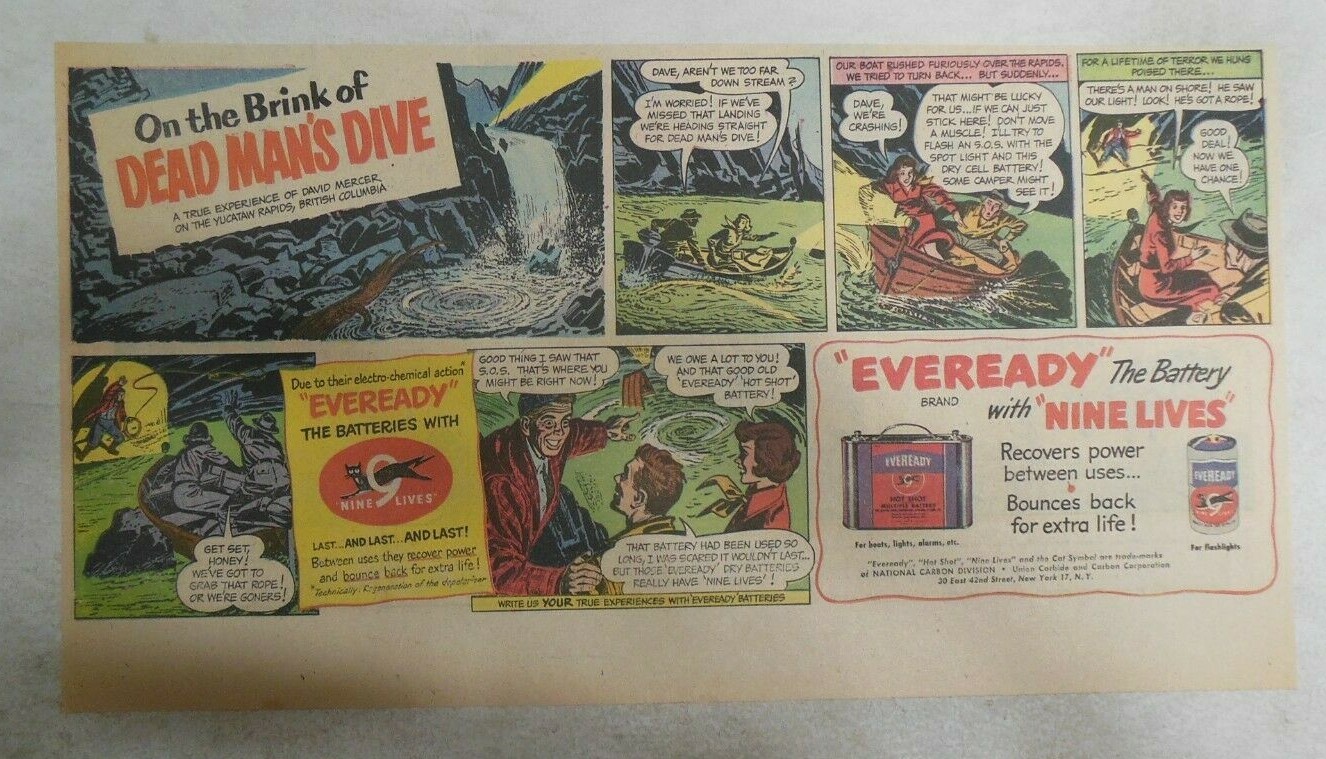 Eveready Battery Ad: Brink of Dead Man\'s Dive  from 1940\'s 7.5  x 15 inches