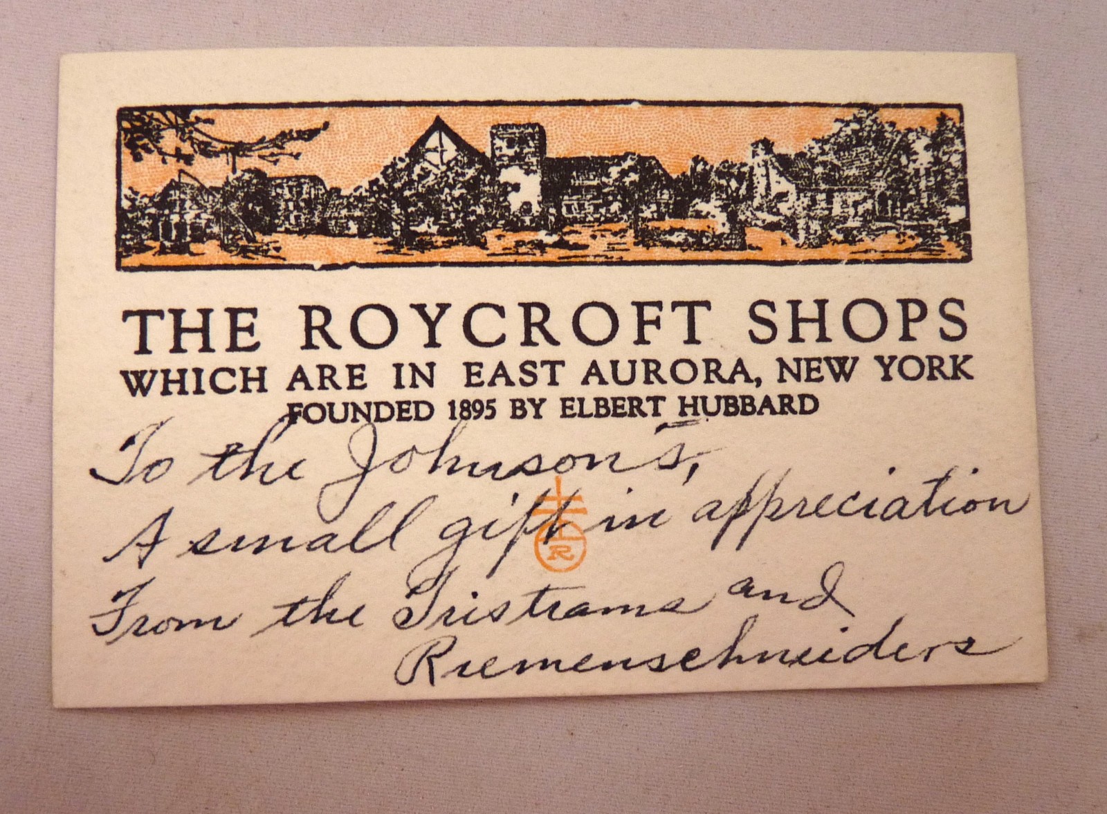 Antique Roycroft Shops Elbert Hubbard 1900s advertising trade card hand print