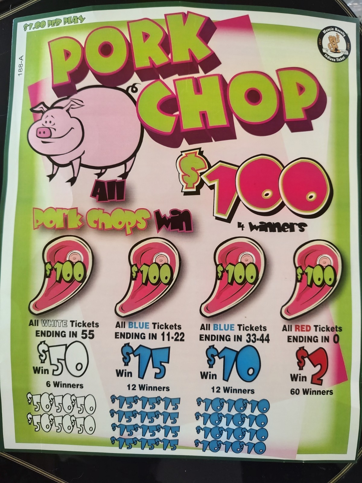 PORK CHOP - Single game, pull tabs- Jar Tickets