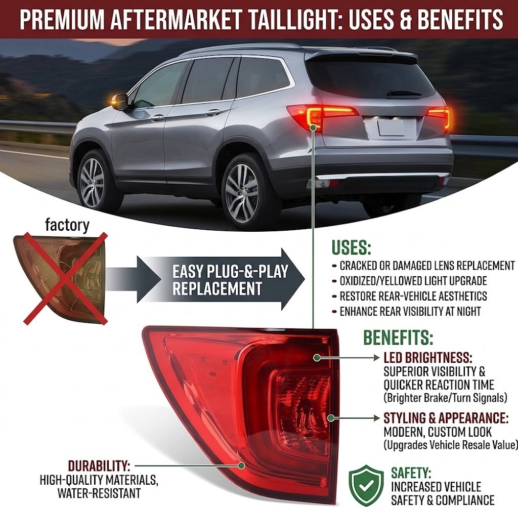 Left Outer Tail Light Assembly Compatible With 2016 2017 2018 Honda Pilot Rear L Left Outer Tail Light Assembly Compatible With 2016 2017 2018 Honda Pilot Rear L