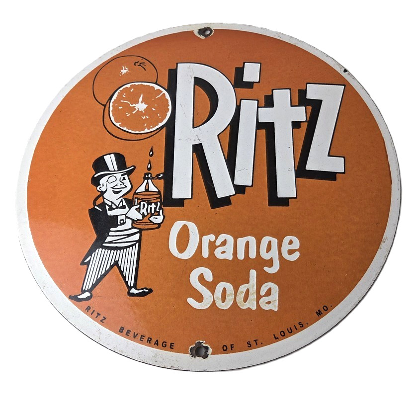 Vintage Orange Soda Sign - Ritz Drink Carbonated Porcelain Gas Oil Pump Sign Vintage Orange Soda Sign - Ritz Drink Carbonated Porcelain Gas Oil Pump Sign