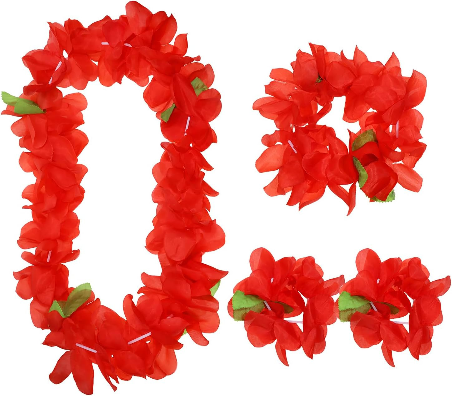Hawaiian Leis Set for Luau Party 4Pcs Tropical Flower Ribbon Lei Necklace for Su