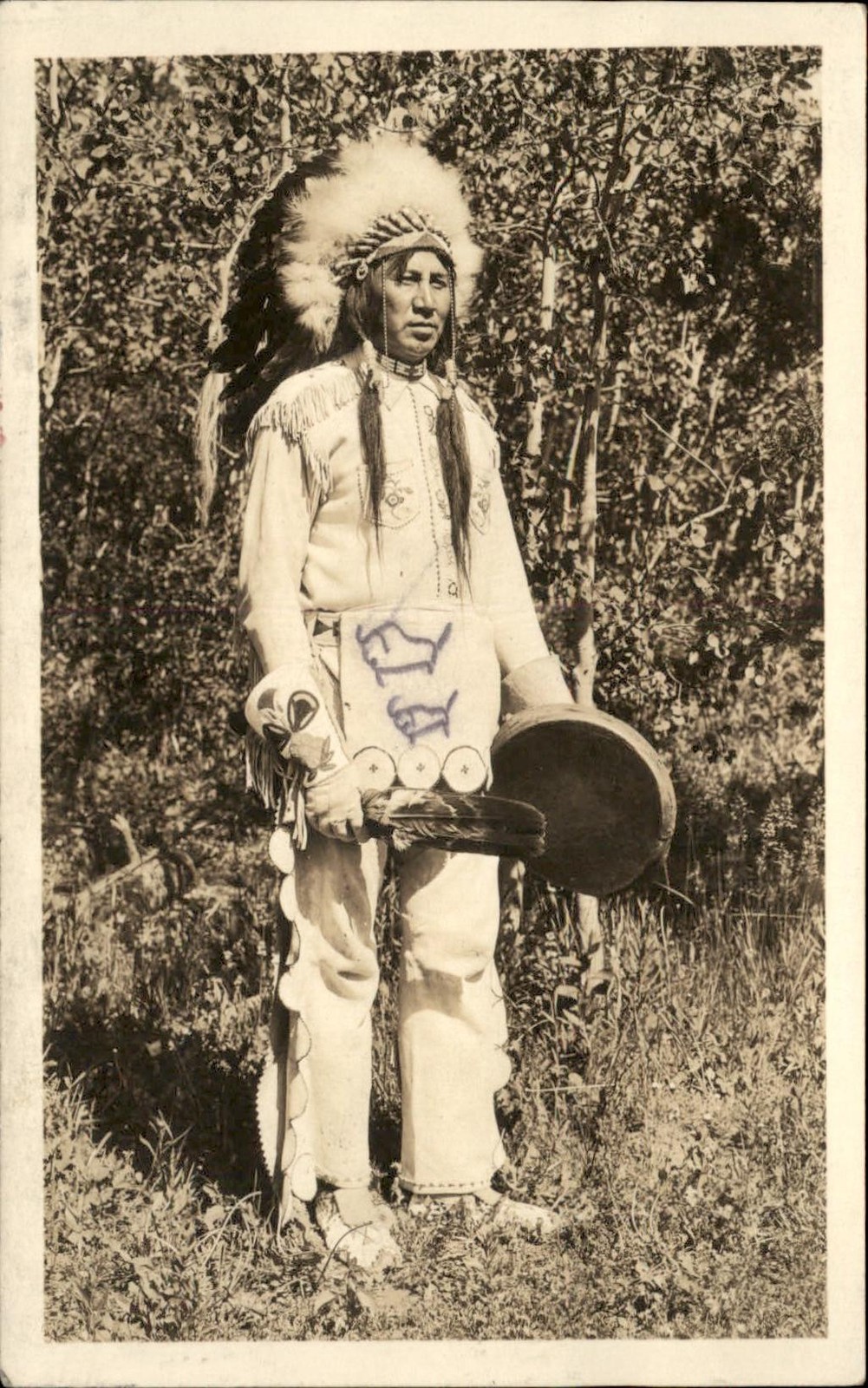 Native American Indian George Bull Child Blackfeet Autograph? c1935 RPPC bhn