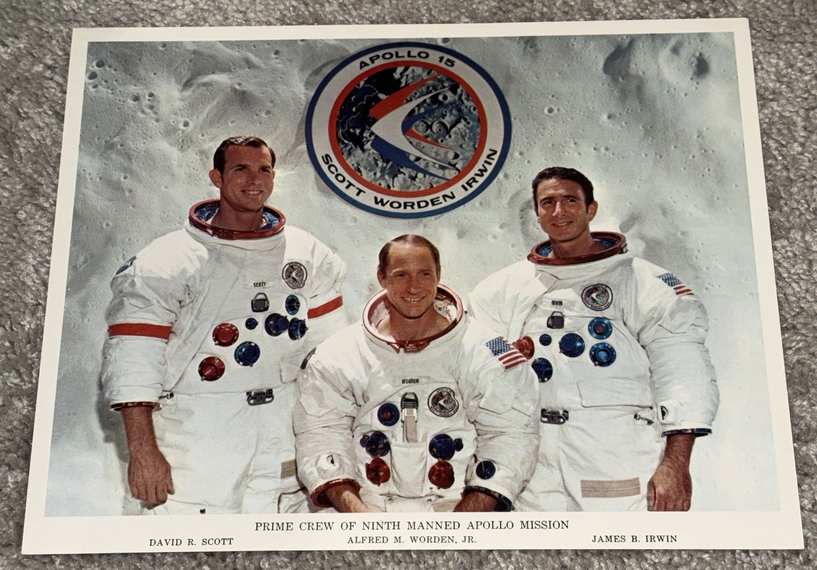 Apollo 15 vintage NASA issued crew litho From CMP Al Worden Personal Collection Apollo 15 vintage NASA issued crew litho From CMP Al Worden Personal Collection