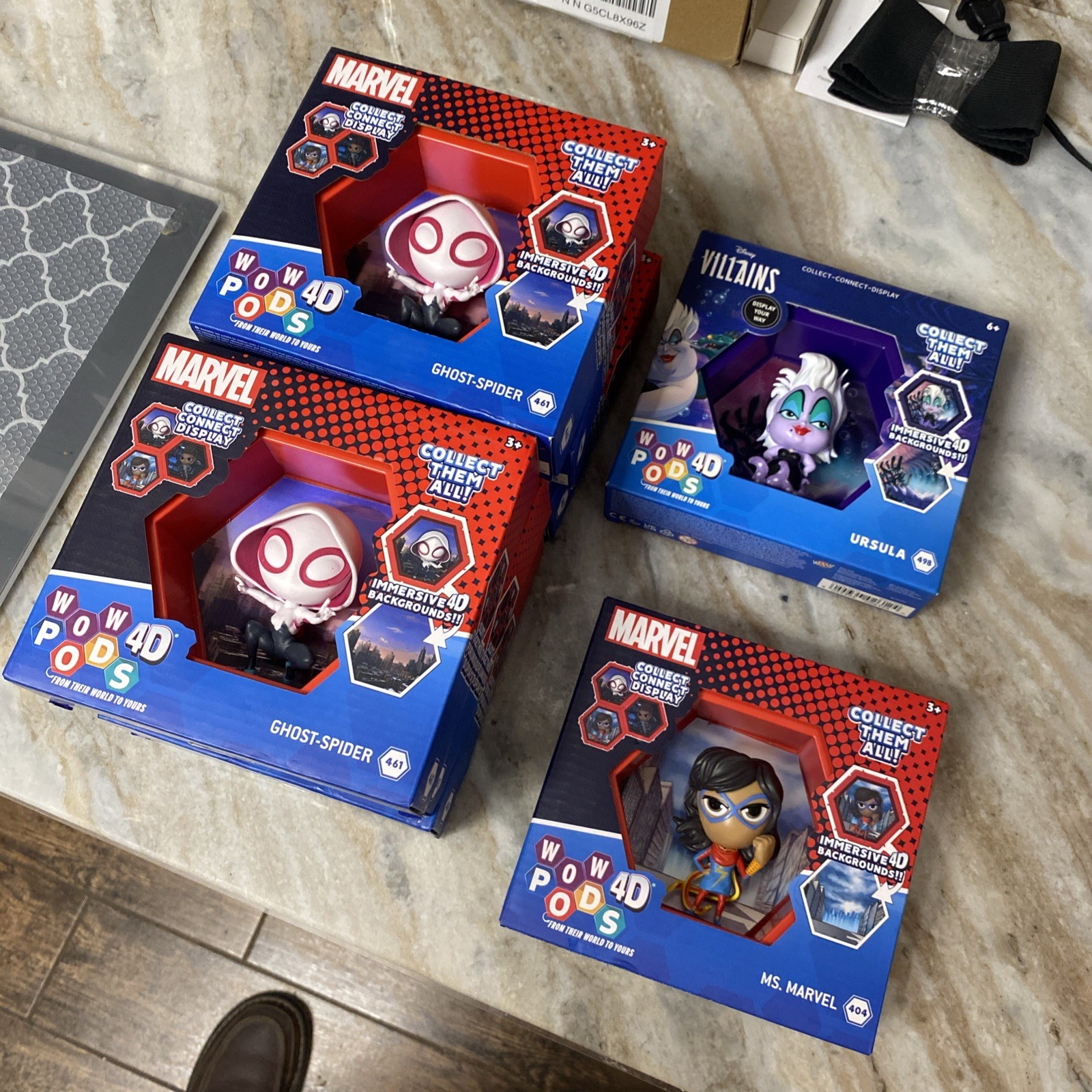 Marvel Wow Pods lot 4D Ms Marvel, Ursula and 6 ghost spiders. See pictures. Marvel Wow Pods lot 4D Ms Marvel, Ursula and 6 ghost spiders. See pictures.