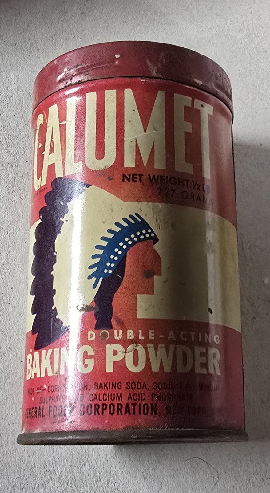 Vintage Calumet Baking Powder Tin Red White Advertising Can 1/2 lb