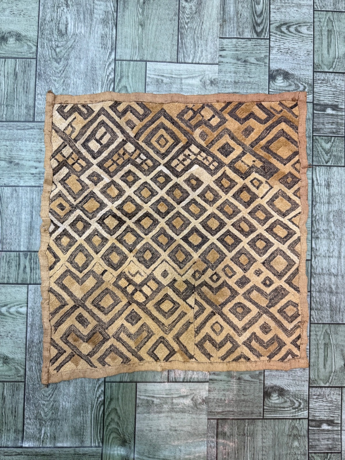 Vintage Beautiful Hand Woven African Raffia Congo Cloth Textile 50x50 Cm