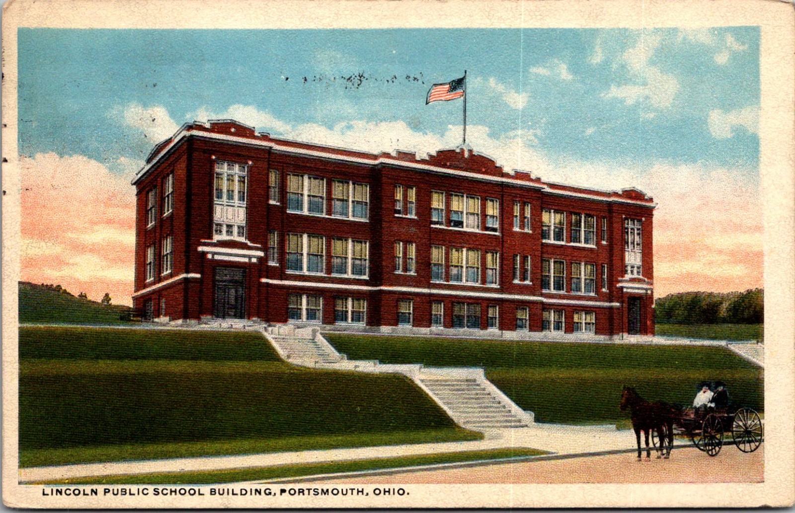 Lincoln Public School Building in Portsmouth OH 1916 Vintage Postcard TP12-6