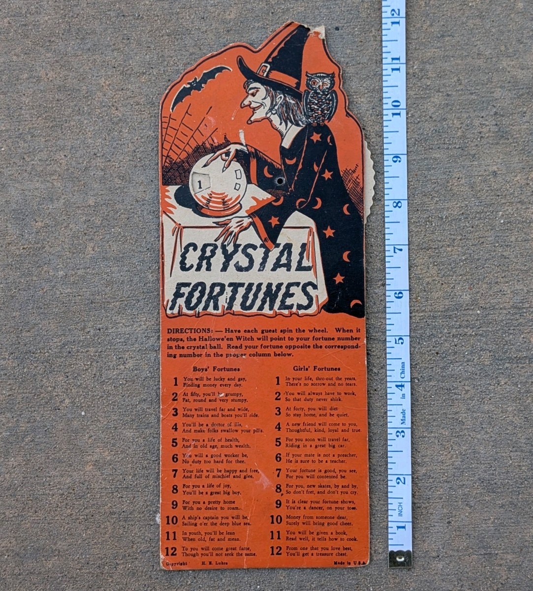 Vintage H.E. Luhrs Crystal Fortunes Halloween Party Game As Found 