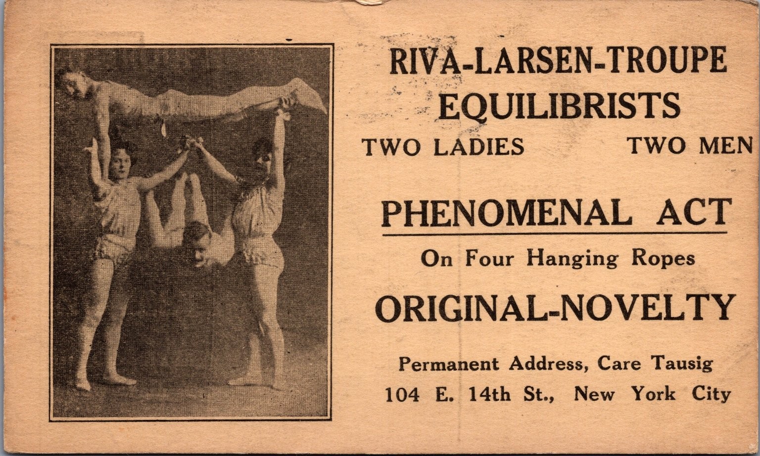1913 Riva-Larsen Troupe Equilibrists Acrobats Postcard Cleveland OH