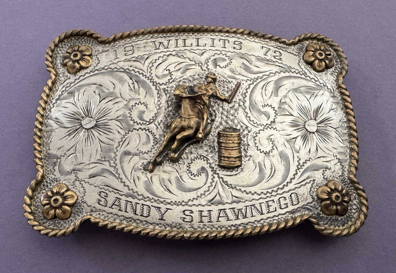 Vintage RARE 1972 Willits Frontier Days Sterling Silver Rodeo Trophy Belt Buckle