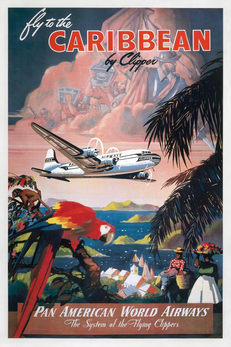 Clippers to Caribbean Islands Beach Vintage Travel Advertisement Art Poster Clippers to Caribbean Islands Beach Vintage Travel Advertisement Art Poster