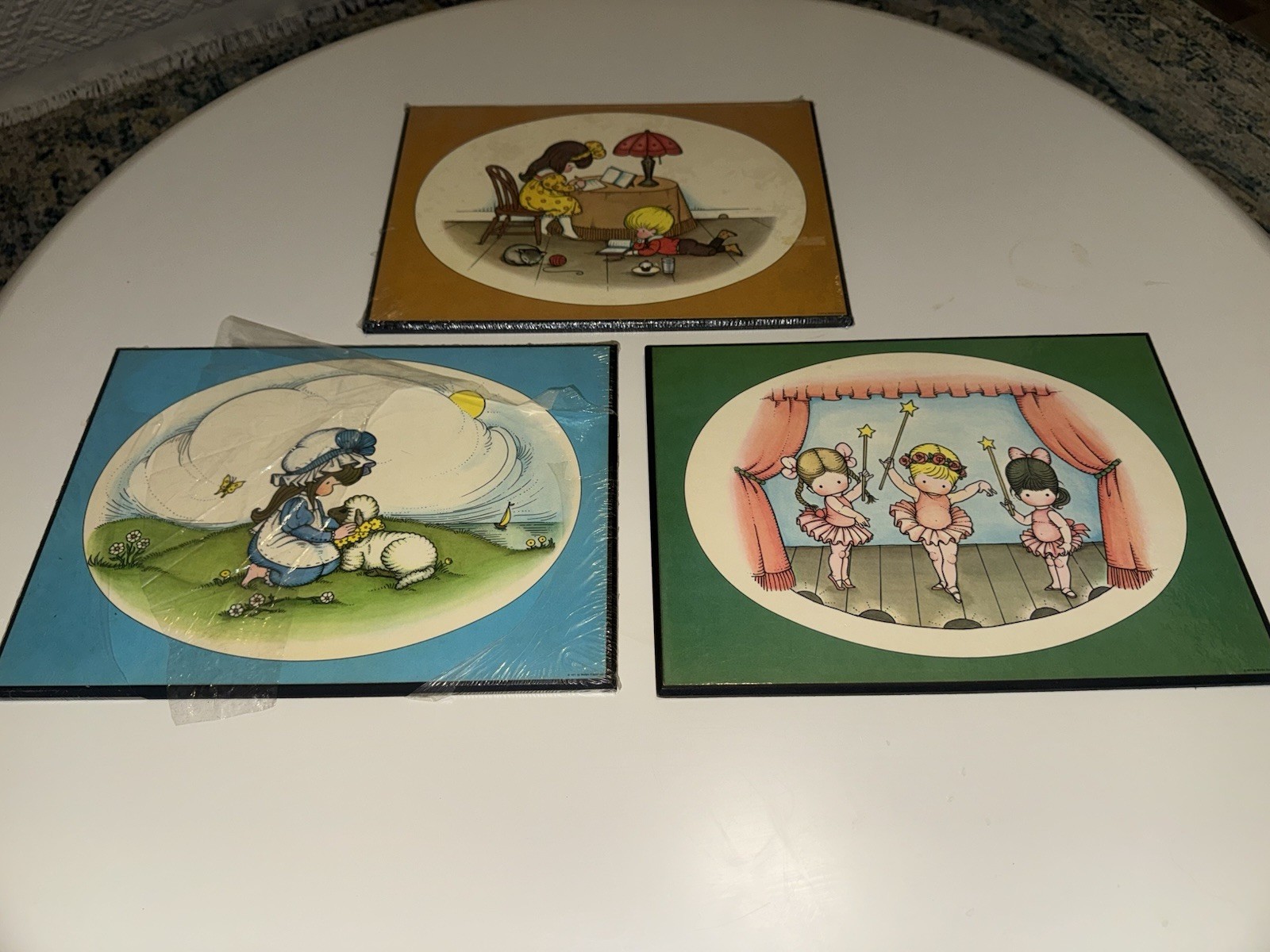 Vintage 1971 Wolfpit Enterprises Nursery Plaque Set of 3 Made In USA Wood
