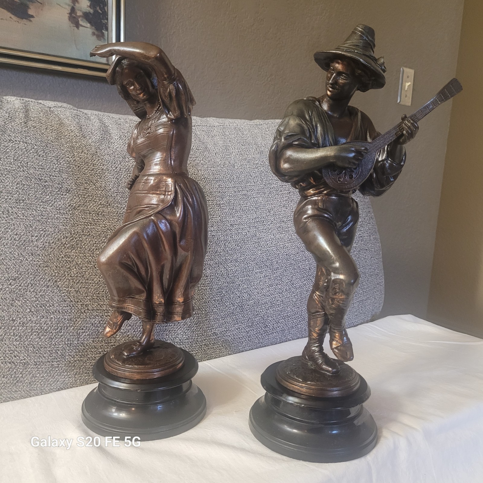 Pair of German/ Austrian Large Statues, Late Art Deco, Pastoral, Man and Woman Pair of German/ Austrian Large Statues, Late Art Deco, Pastoral, Man and Woman