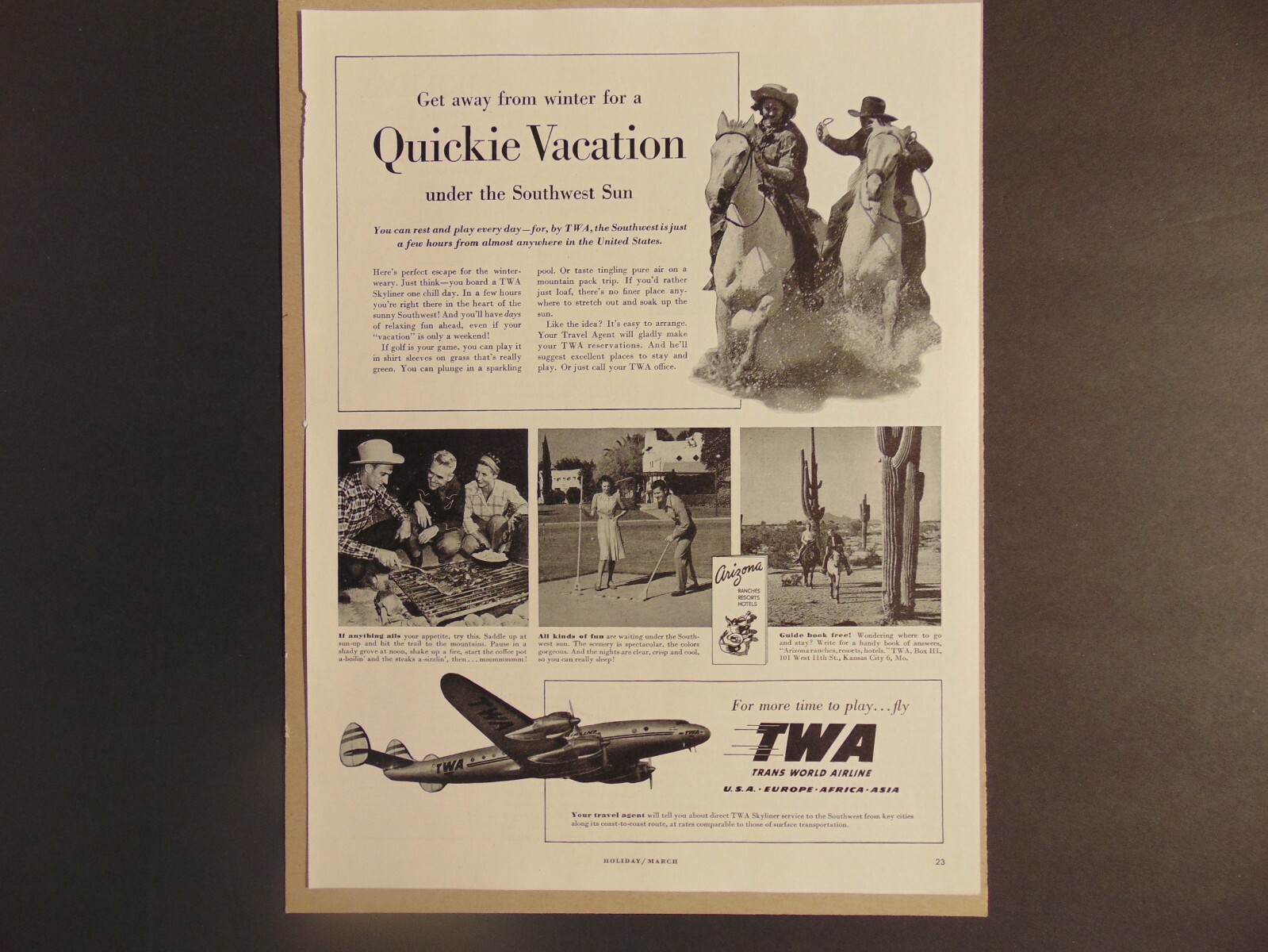 1948 Fly TWA Quickie Arizona Vacation vintage art print ad