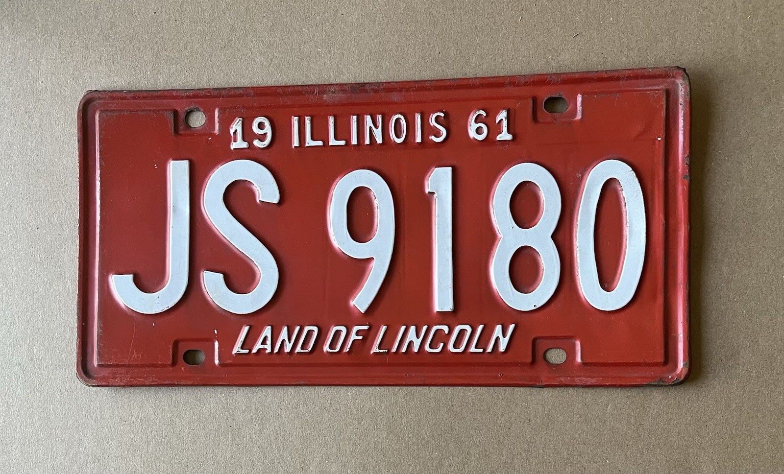 1961 Illinois License Plate JS 9180