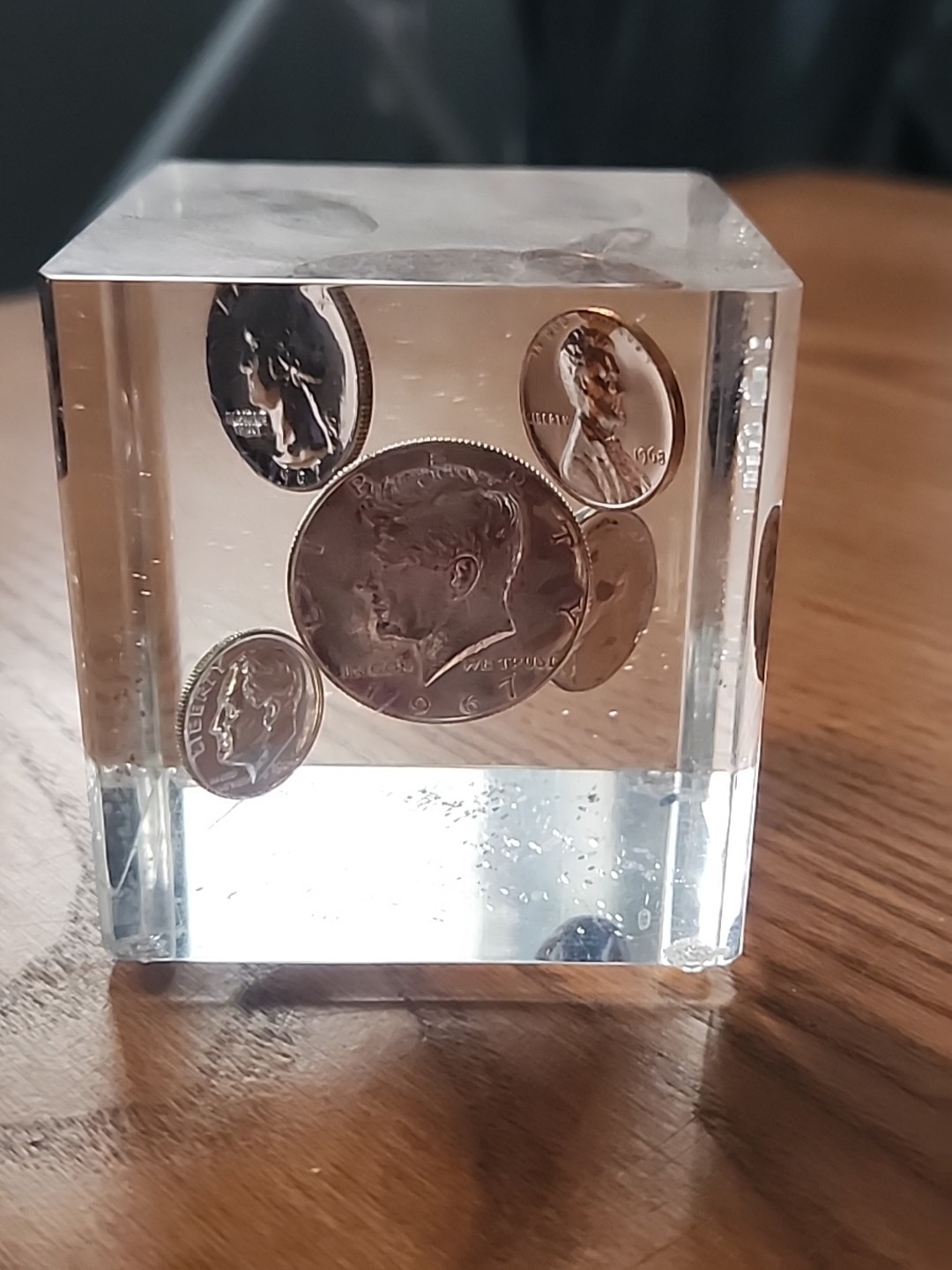 Acrylic Paper Weight, 1964-1967 Uncirculated (90% Silver) Coin Set, 2.5 Inches