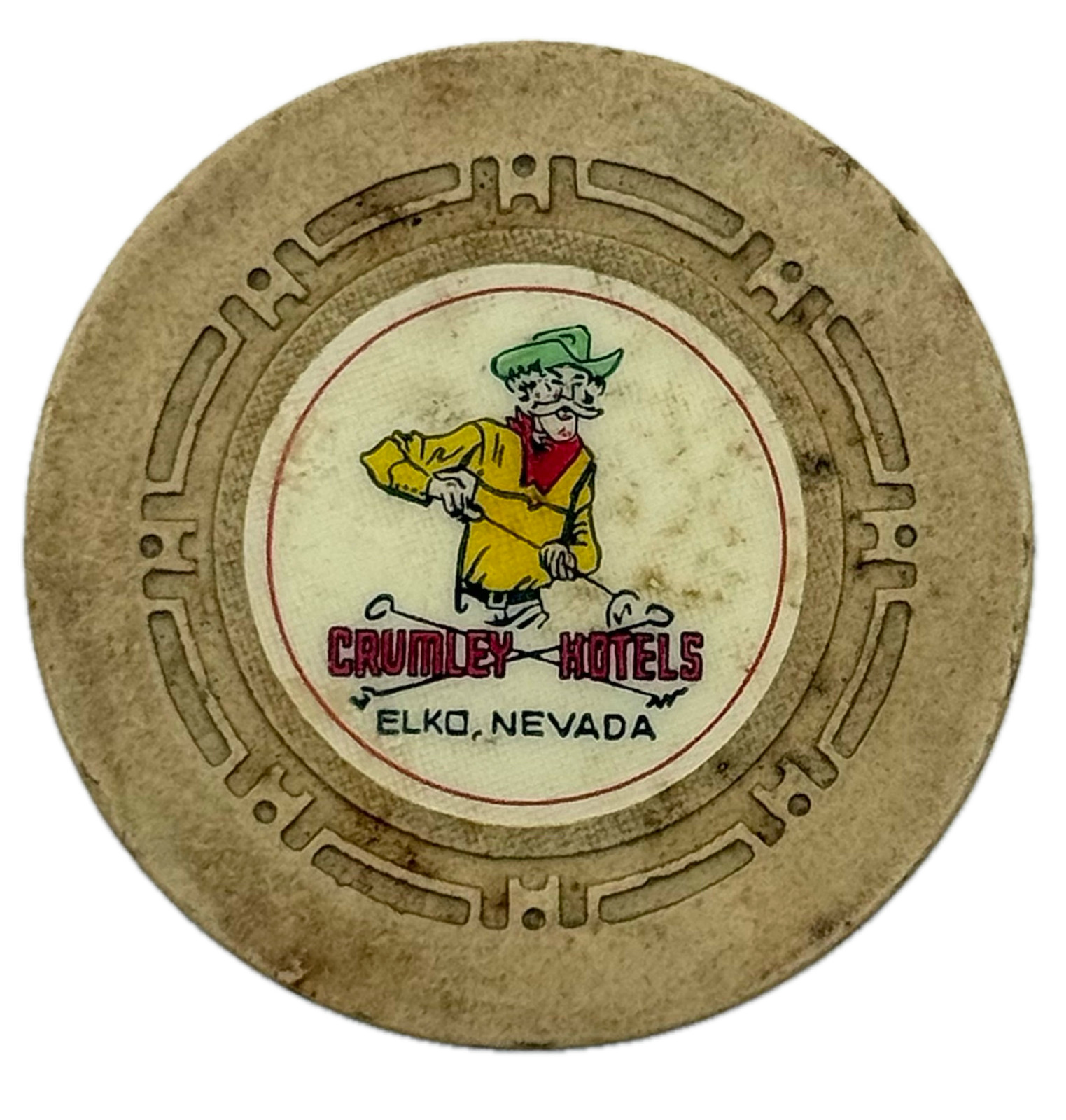 Crumley Hotels Casino Elko NV Cream Roulette Chip 1945