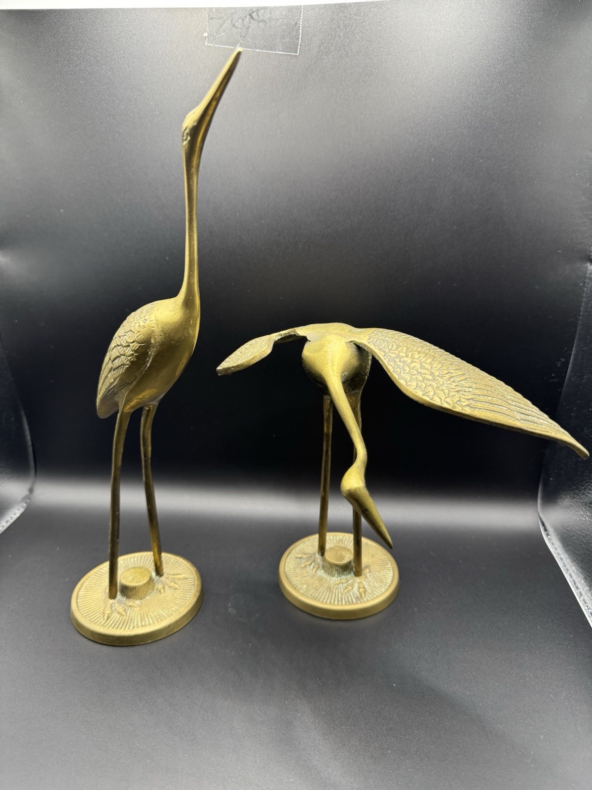 Vtg Leonard Pair Brass Crane Heron Egret Bird Figurines Statues MCM 7” & 11.5”