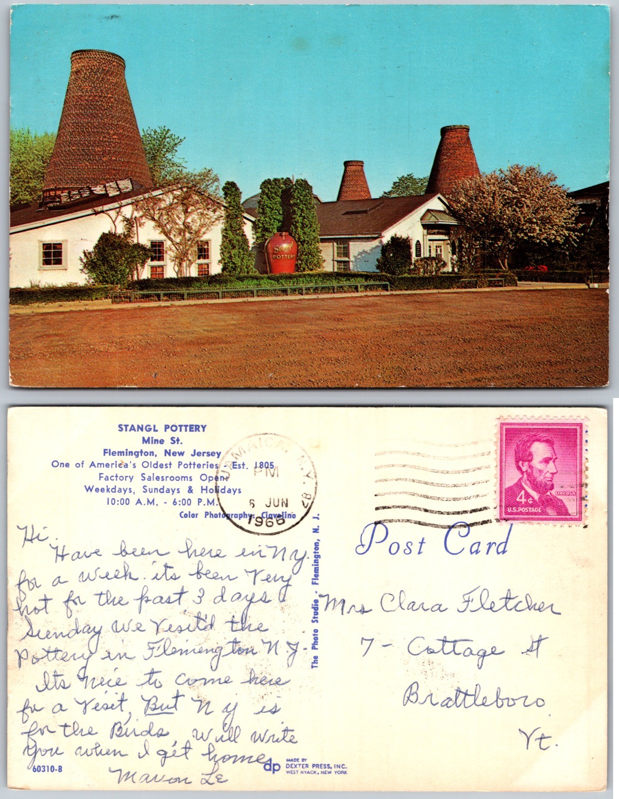 Stangl Pottery Flemington NJ Postcard