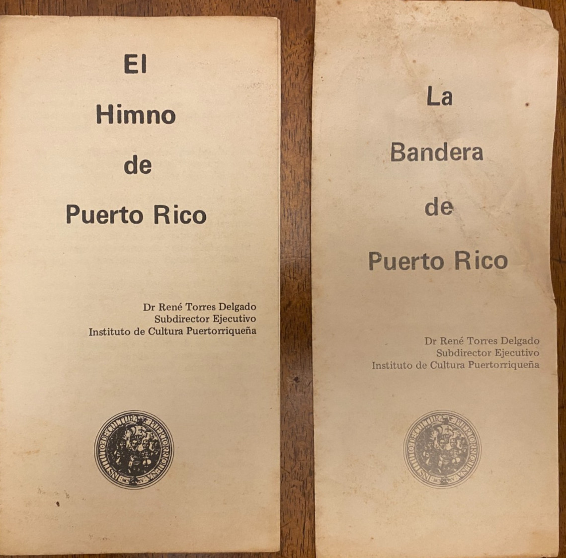 Puerto Rico, 1960's, EFEMERA, ICP, HIMNO Y BANDERA DE PUERTO RICO, Lote de 2 Puerto Rico, 1960's, EFEMERA, ICP, HIMNO Y BANDERA DE PUERTO RICO, Lote de 2