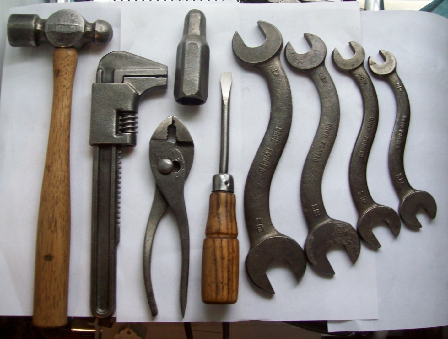 vtg/antique aftermarket auto tool kit, S curved wrenches, Vlchek 1920s - 1930s