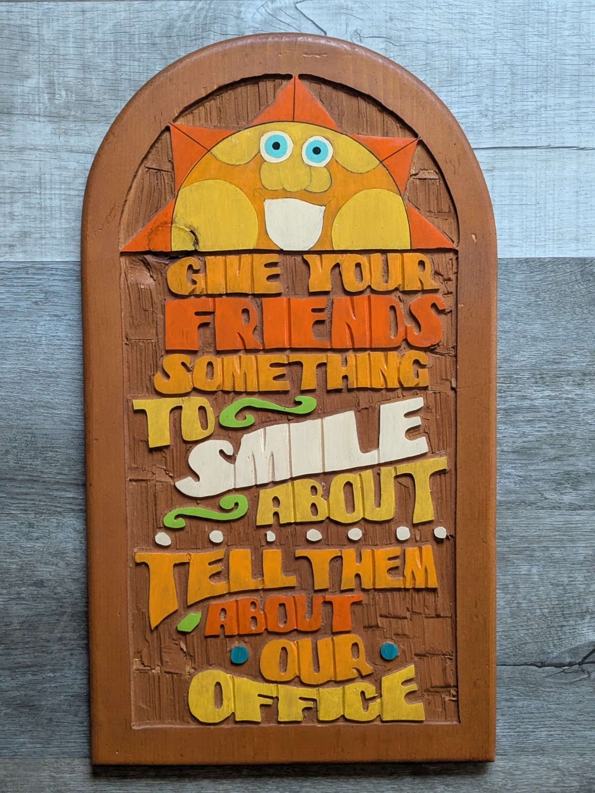 Vintage Large 1970s Hand Carved & Painted Wood Office Welcome Sign Hard To Find