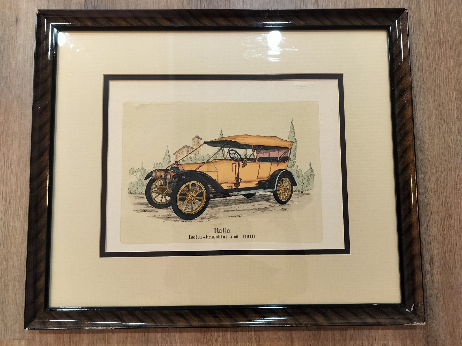 VTG Soicher Marin Framed Art, CLASSIC CAR Lithograph, Isotta-Fraschini 1911