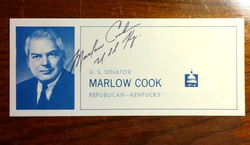 KY Senator Marlow W. Cook (1926-2016)  Signed & Inscribed Biographical Handbill