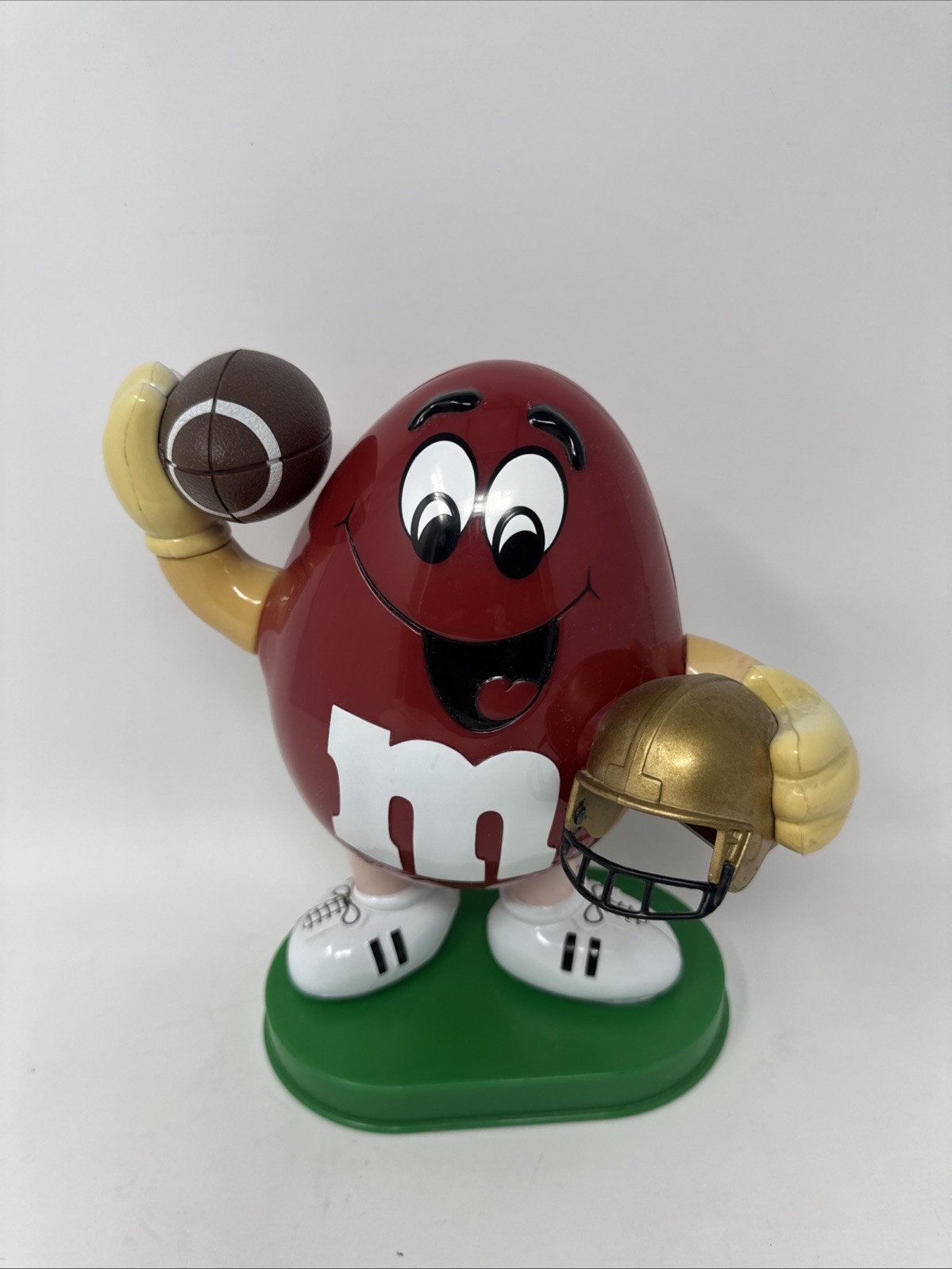 Vintage 1995 M&M\'s Red Peanut Football Player with Gold Helmet Candy Dispenser