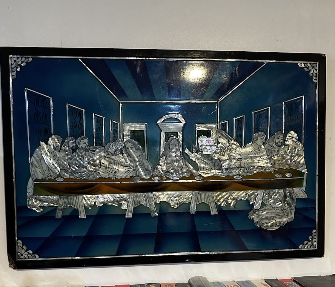 Vintage Mother Of Pearl Shell Inlay Last Supper Religious Wall Art