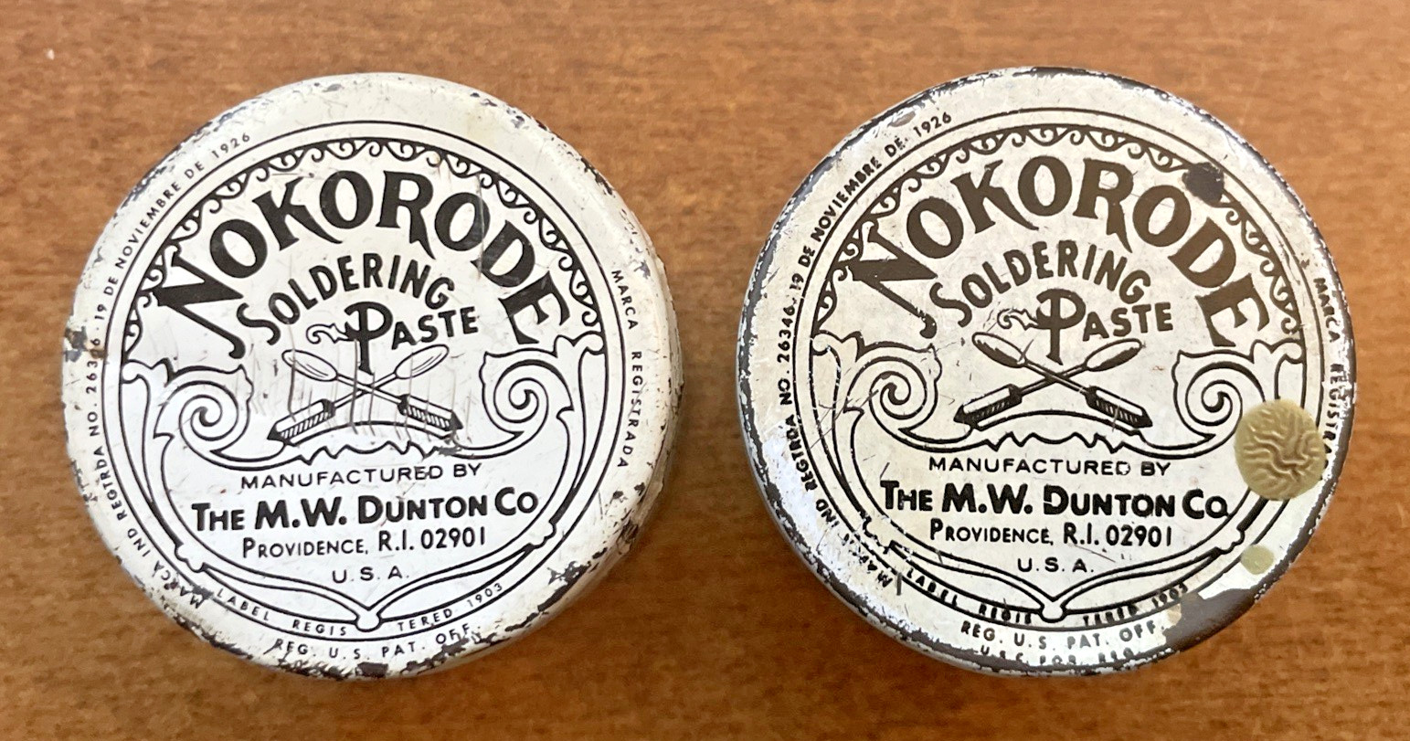 Lot of Two VNTG NOKORODE Soldering Paste Tins 1.7 Oz