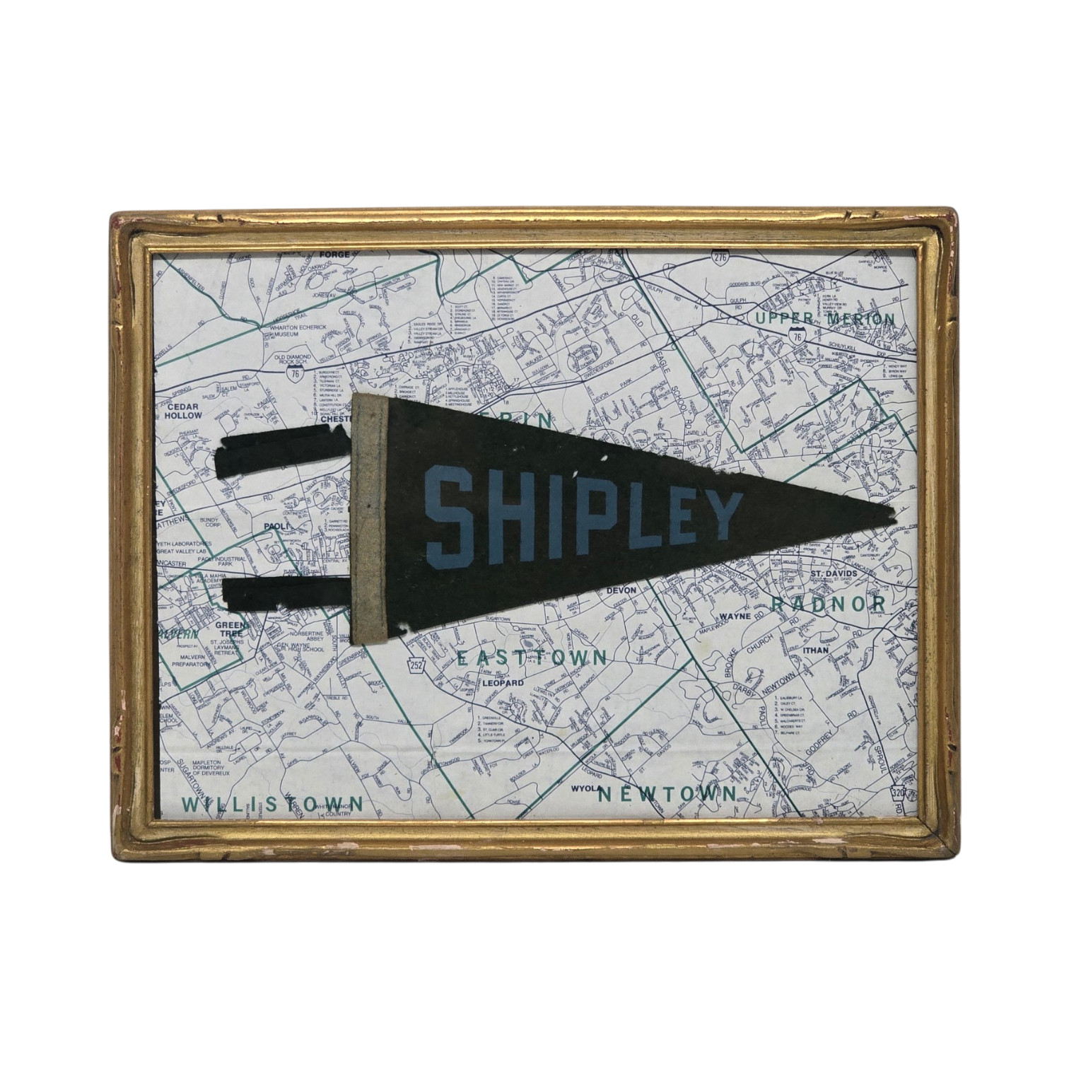 Framed Vintage Shipley Felt Pennant with Map