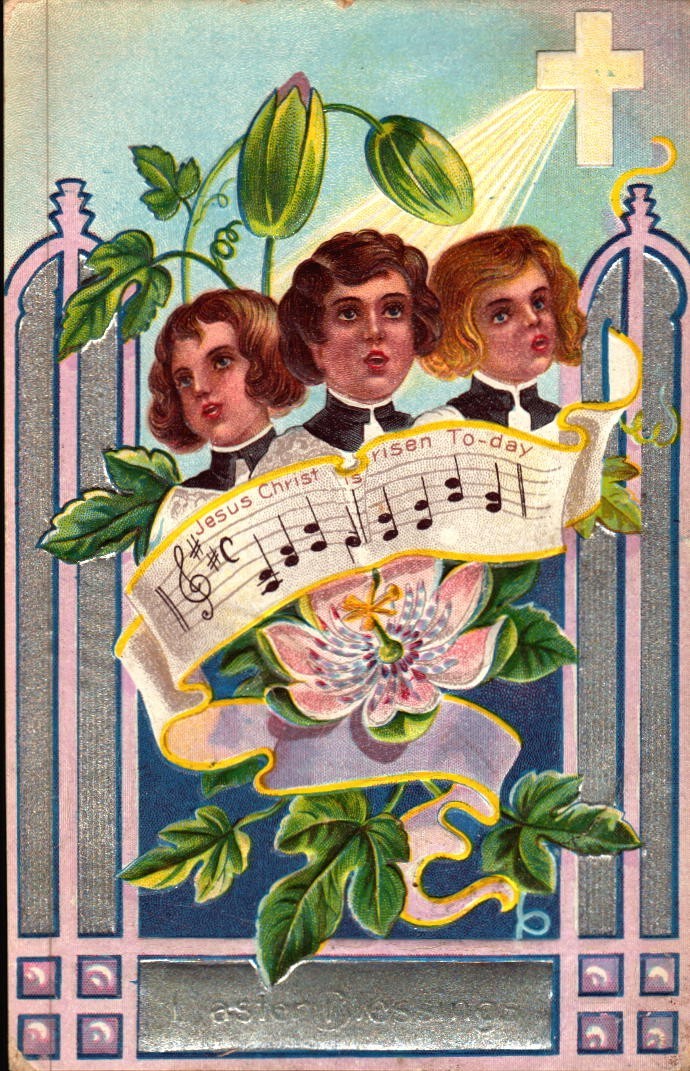 Antique  Postcard  Children Choir Easter Blessings  Embossed  1911
