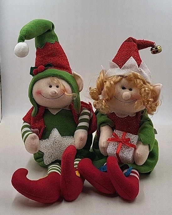 Pair Christmas Elves Elf Shelf Sitters Plush Girl Boy 17\