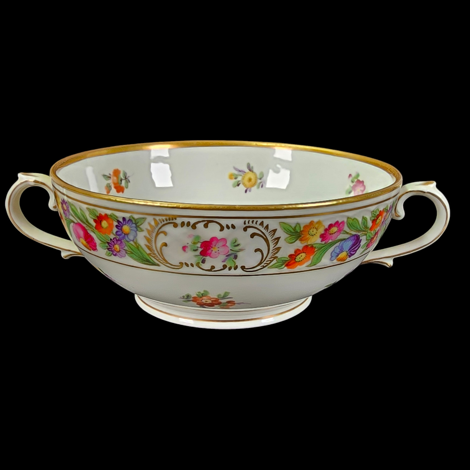 Schumann Bavaria Dresden Floral Double-Handle Bowl, Germany, 6.5